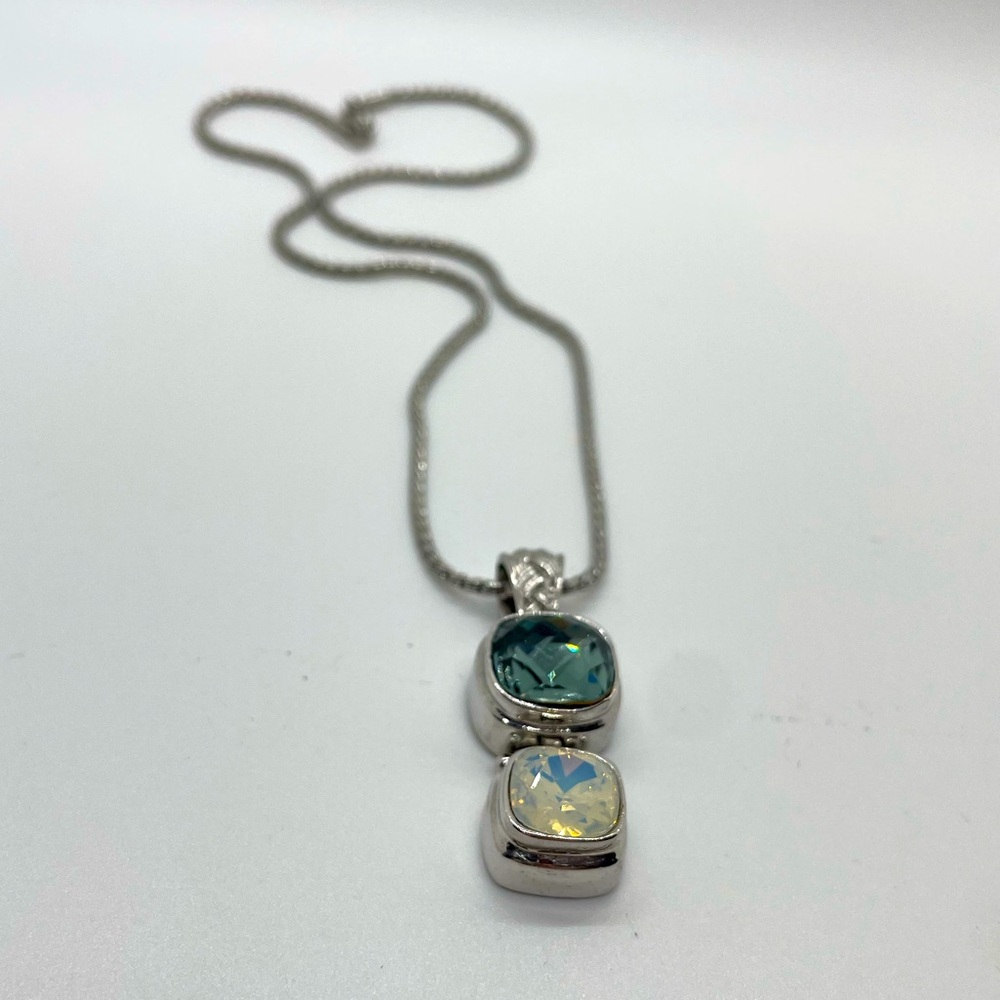 John Candice JC silver toned smooth rope chain necklace w/ 2 stone pendant